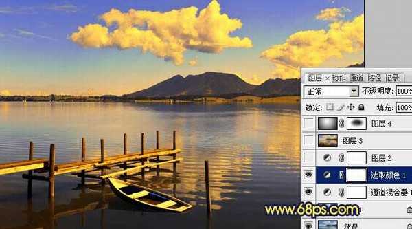 Photoshop下为湖面图片加上漂亮的朝霞色