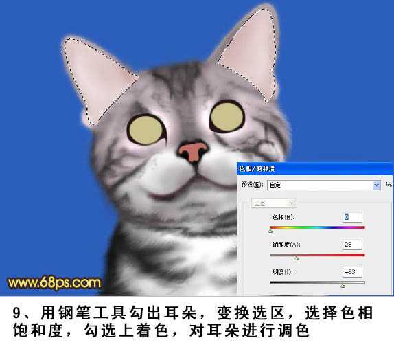 PS将鼠绘出神态逼真可爱的小灰猫