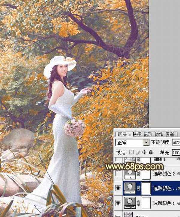 Photoshop为树林美女婚片增加漂亮的橙红色