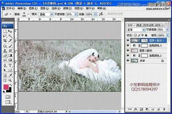 Photoshop将草地美女婚纱图片调制出唯美梦幻色调