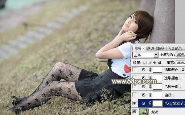 Photoshop为春季外景美女加上柔和的中性黄绿色