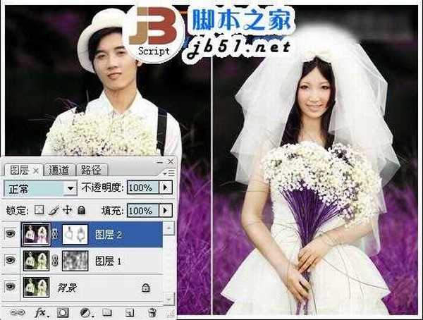 PS调色教程：Photoshop调出紫色浪漫婚纱照