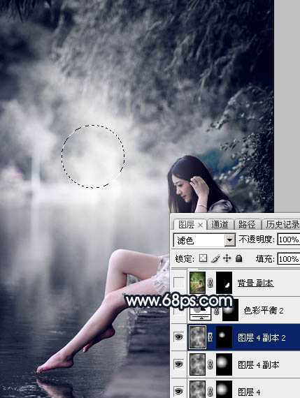 Photoshop为水景人物图片调制出梦幻的暗蓝色色调