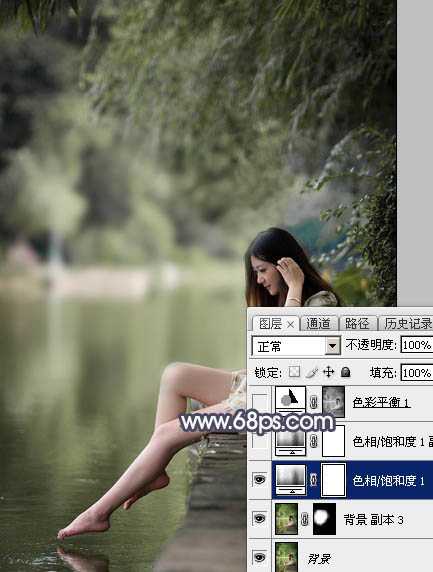 Photoshop为湖边人物图片加上唯美的中性暗蓝色效果教程