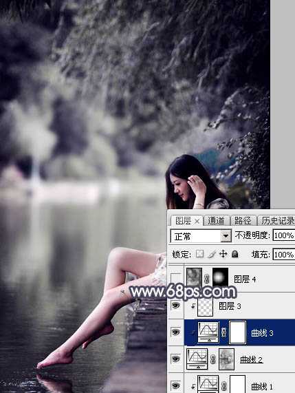 Photoshop为湖边人物图片加上唯美的中性暗蓝色效果教程
