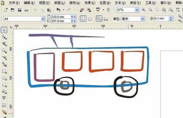 cdr怎么绘制一个有轨公交车图形?